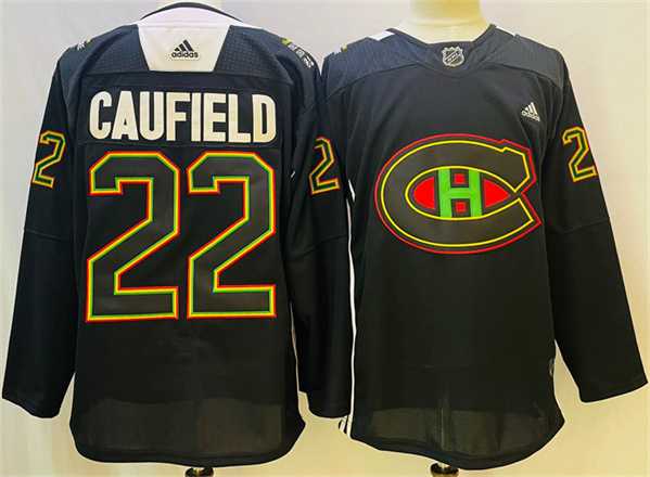 Men%27s Montreal Canadiens #22 Cole Caufield 2022 Black Warm Up History Night Stitched Jersey->montreal canadiens->NHL Jersey